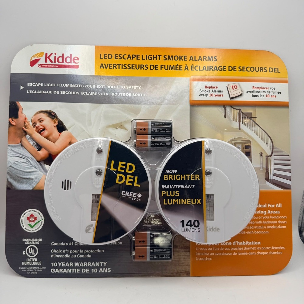 Kidde LED Escape Light Smoke Alarms 2 Pack Battery Operated White Cree LEDs